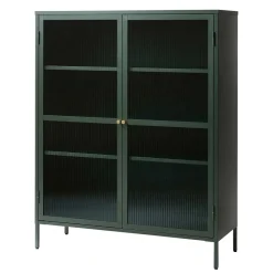 Wohnen 110x140x40 Dunkelgrüne Highboard Vitrine aus Stahl - Estellos