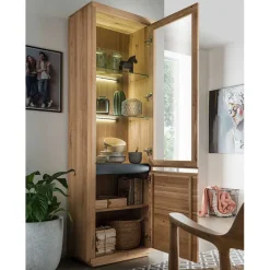 Wohnen Esszimmer-Vitrinen*65x205x40 Echtholz Vitrine aus Wildeiche - Embleys
