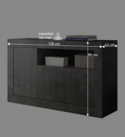 Wohnen 138x86x43 Esszimmer Kommode in Dunkelgrau - Putri