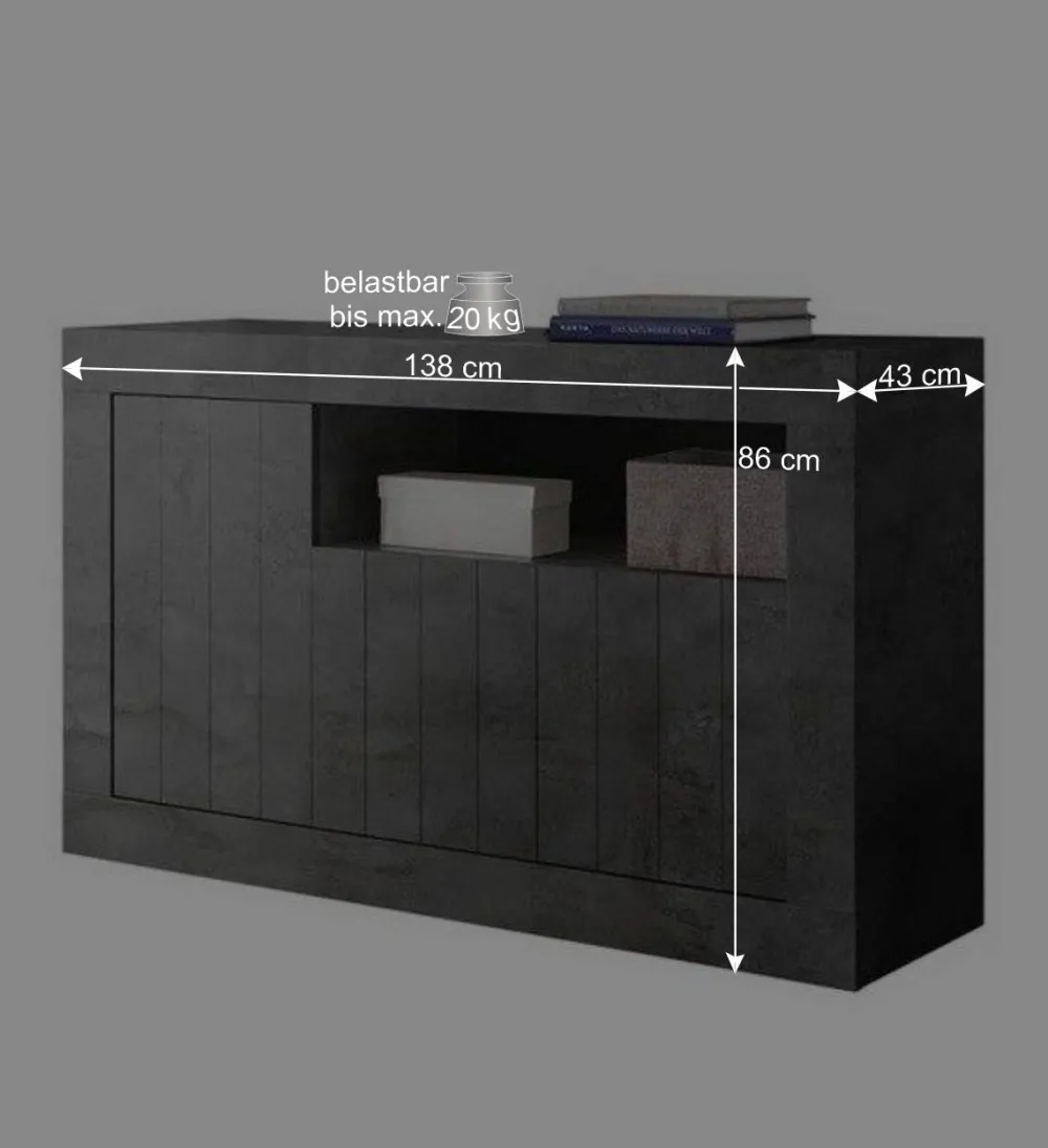 Wohnen 138x86x43 Esszimmer Kommode in Dunkelgrau - Putri