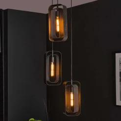 Wohnen 35x150x35 3-flammige Hängeleuchte in Schwarzgrau - Damoda