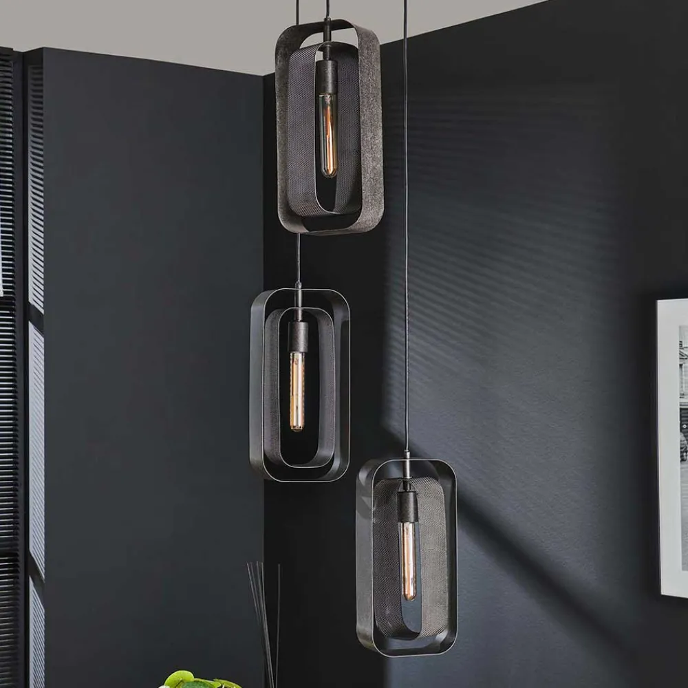 Wohnen 35x150x35 3-flammige Hängeleuchte in Schwarzgrau - Damoda