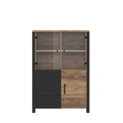 Wohnen 101x146x43 Glastüren Highboard in Fichte NB - Simeona