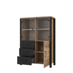 Wohnen 101x146x43 Glastüren Highboard in Fichte NB - Simeona