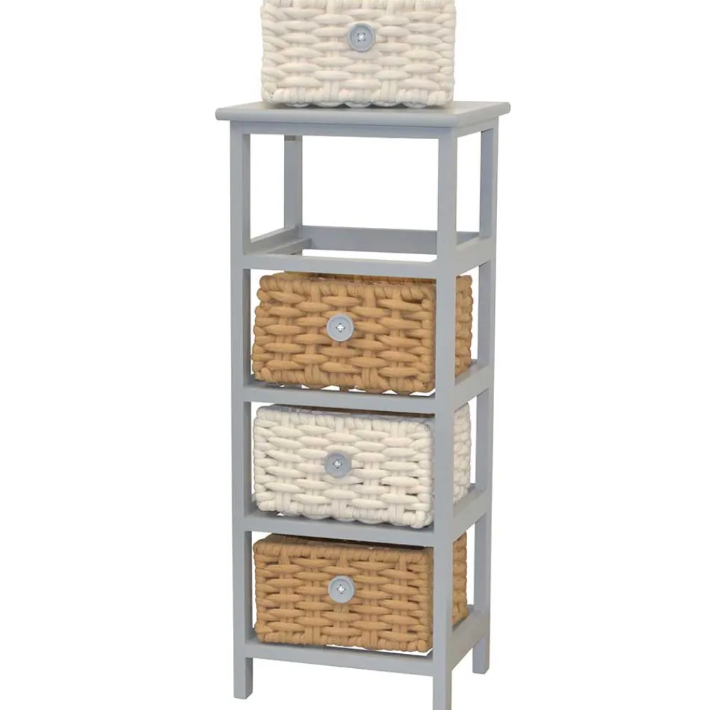 Wohnen Rattanmöbel|Badregale*30x73x25 Graues Regal mit vier Körben - Donnira