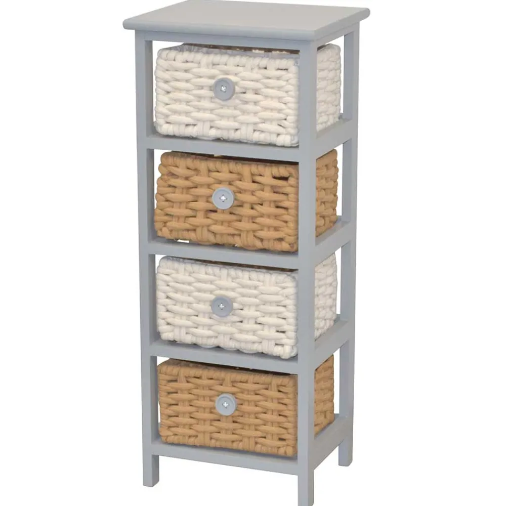 Wohnen Rattanmöbel|Badregale*30x73x25 Graues Regal mit vier Körben - Donnira