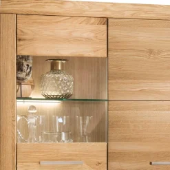 Wohnen Massivholzmöbel|Sideboards & Kommoden*102x141x40 Highboard aus Wildeiche mit Glaseinsatz - Loitons