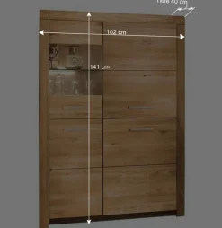Wohnen Massivholzmöbel|Sideboards & Kommoden*102x141x40 Highboard aus Wildeiche mit Glaseinsatz - Loitons