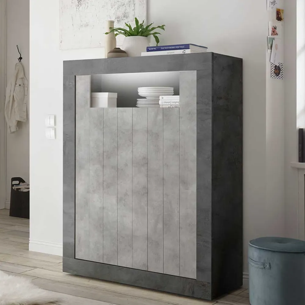 Wohnen 110x144x43 Highboard in Beton Grau Dekor - Beverli