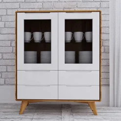 Wohnen 90x109x40 Highboard mit Glas Türen & 4 Schubladen - Diesta