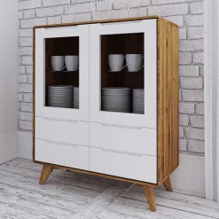 Wohnen 90x109x40 Highboard mit Glas Türen & 4 Schubladen - Diesta