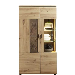 Wohnen Vitrinen|Wohnzimmer-Vitrinen*80x148x37 Highboard mit Glaseinsatz in Holzoptik - Iniaco
