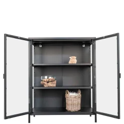 Wohnen 80x102x40 Highboard Vitrine aus Glas & Stahl - Immy