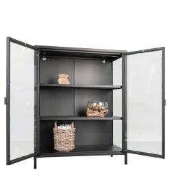 Wohnen 80x102x40 Highboard Vitrine aus Glas & Stahl - Immy