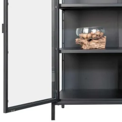 Wohnen 80x102x40 Highboard Vitrine aus Glas & Stahl - Immy