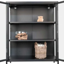 Wohnen 80x102x40 Highboard Vitrine aus Glas & Stahl - Immy