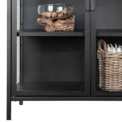 Wohnen 80x102x40 Highboard Vitrine aus Glas & Stahl - Immy