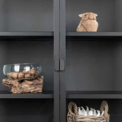 Wohnen 80x102x40 Highboard Vitrine aus Glas & Stahl - Immy