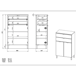 Wohnen 60x97x34 Hochglanz Kommode in Weiß - Otrus