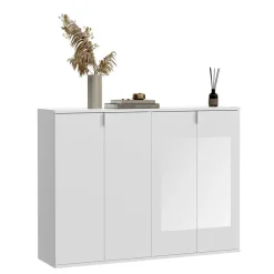 Wohnen 122x99x34 Hochglanz Schuhschrank in Weiß - Ejulia (zweiteilig)