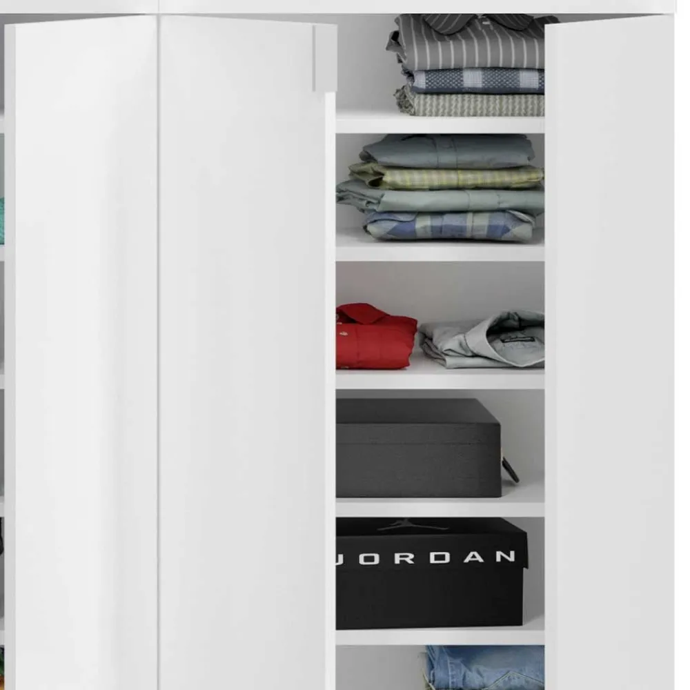 Wohnen 122x99x34 Hochglanz Schuhschrank in Weiß - Ejulia (zweiteilig)
