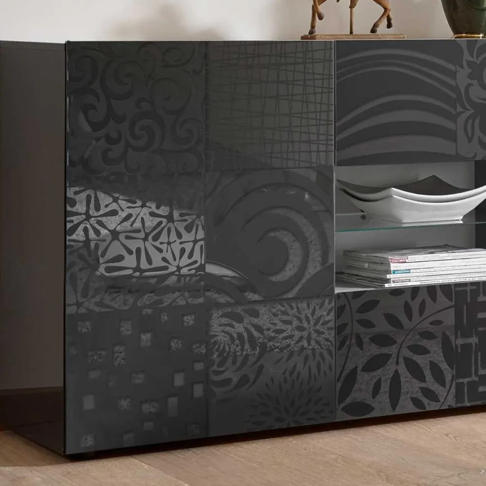 Wohnen Sideboards & Kommoden|Sideboards & Kommoden*241x84x42 Hochglänzendes Sideboard in Grau - Ipatal