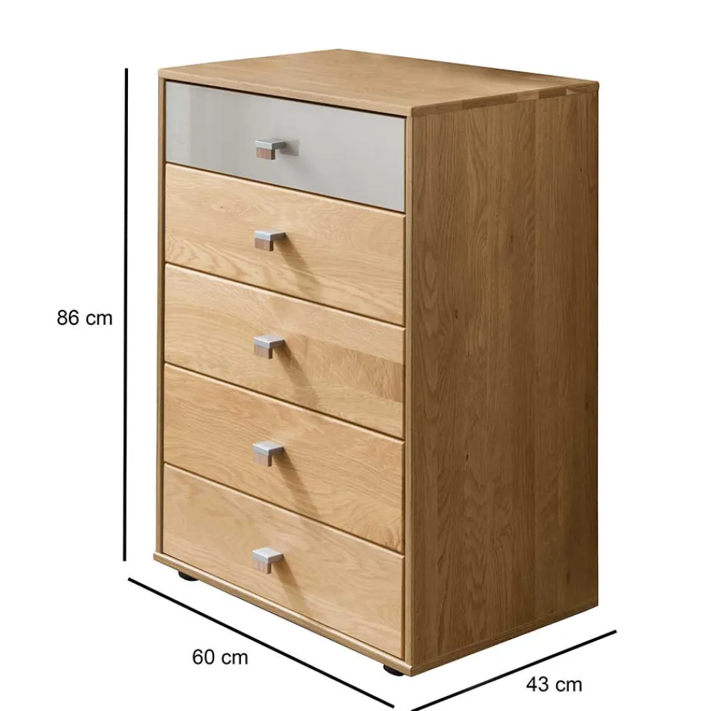 Wohnen Flurkommoden|Sideboards & Kommoden*60x86x43 Hochkommode in Beige Glas & Eiche - Emdsiva