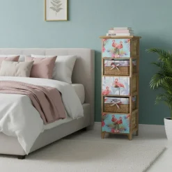 Wohnen Rattanmöbel*30x90x30 Hochkommode in Braun & Bunt - Drawa