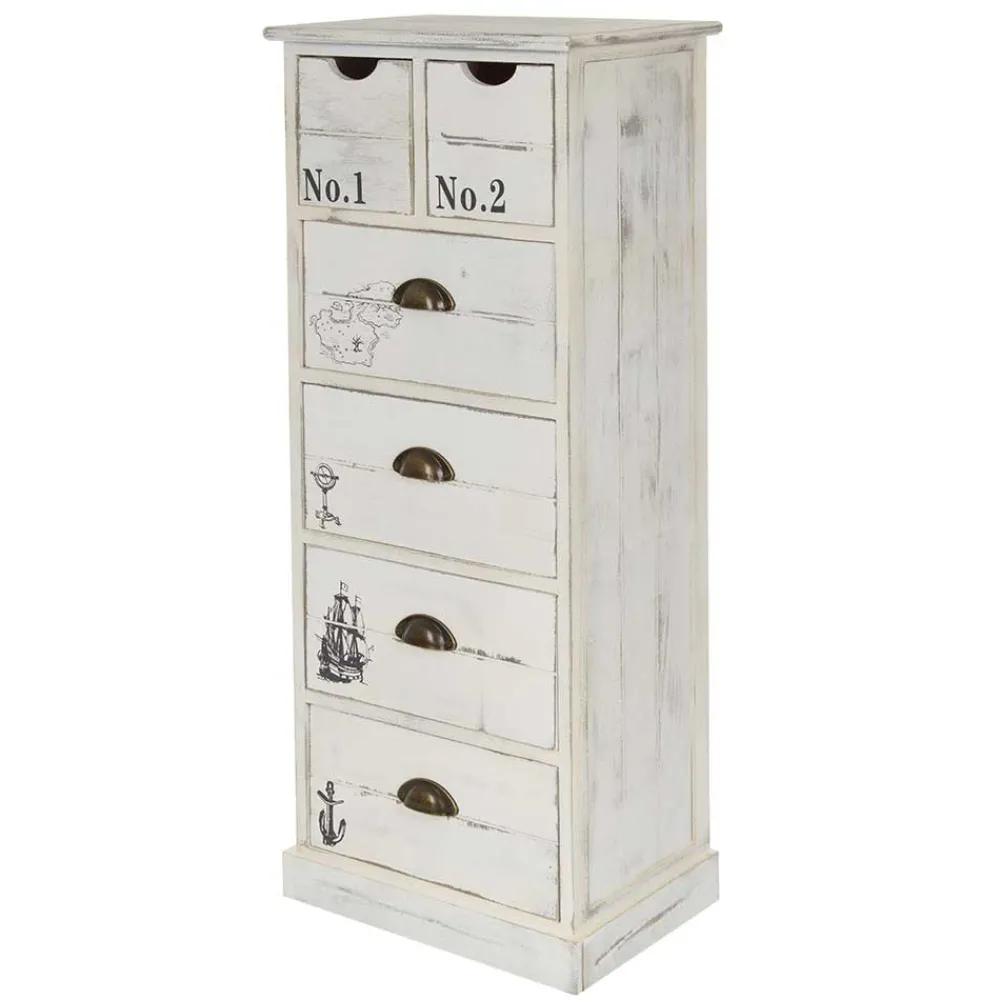 Wohnen Skandinavische Möbel|Landhausmöbel*40x104x30 Hochkommode mit maritimen Motiven - Maggiore