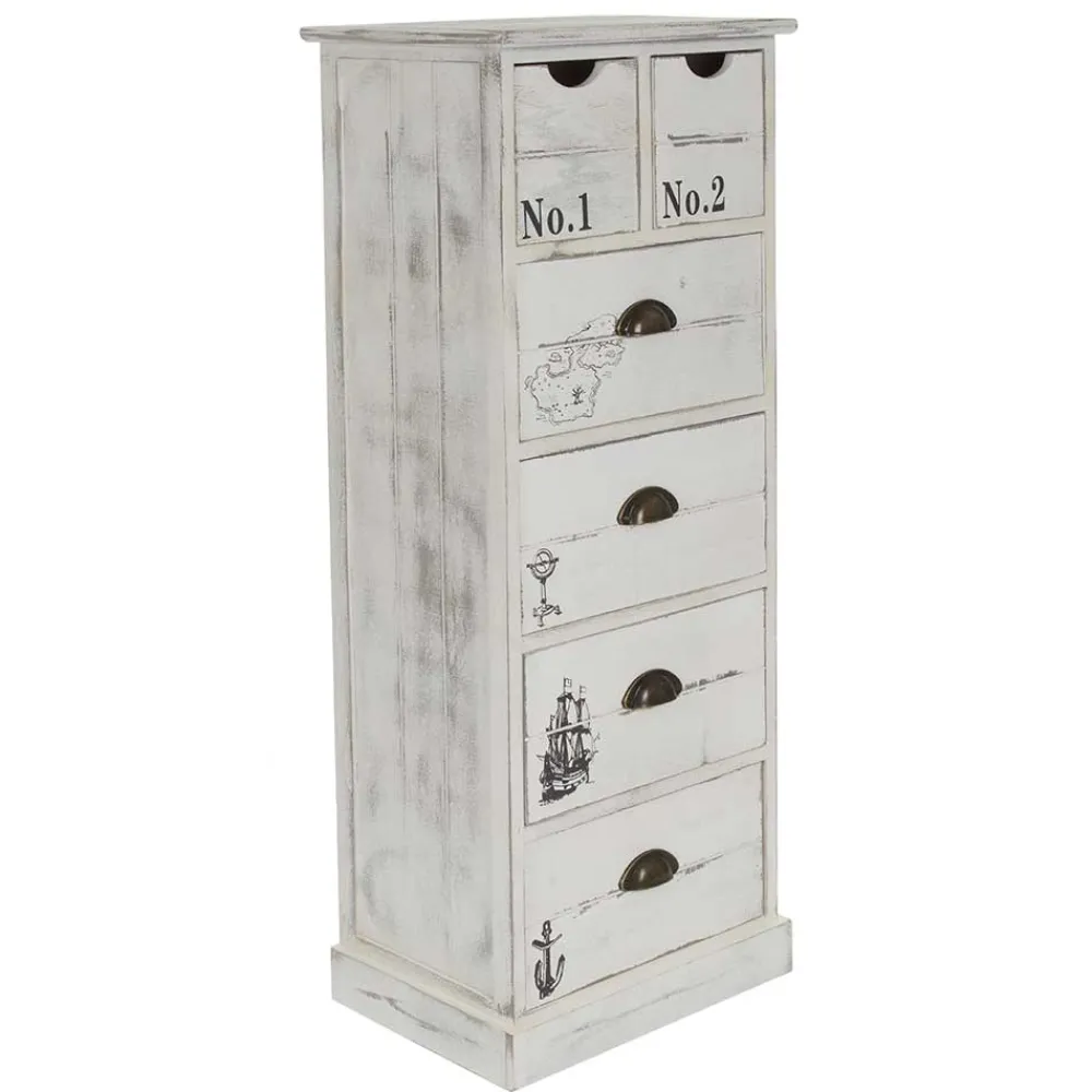 Wohnen Skandinavische Möbel|Landhausmöbel*40x104x30 Hochkommode mit maritimen Motiven - Maggiore