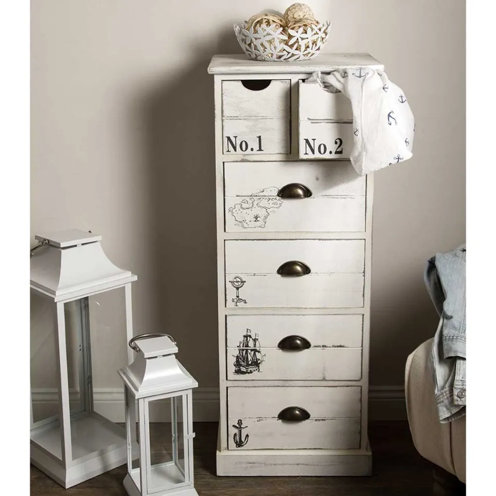 Wohnen Skandinavische Möbel|Landhausmöbel*40x104x30 Hochkommode mit maritimen Motiven - Maggiore