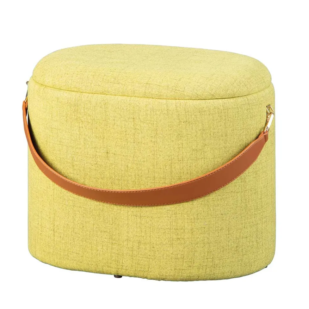 Wohnen 42x36x30 Hocker mit Griff in Gelbgrün Stoff - Domiano