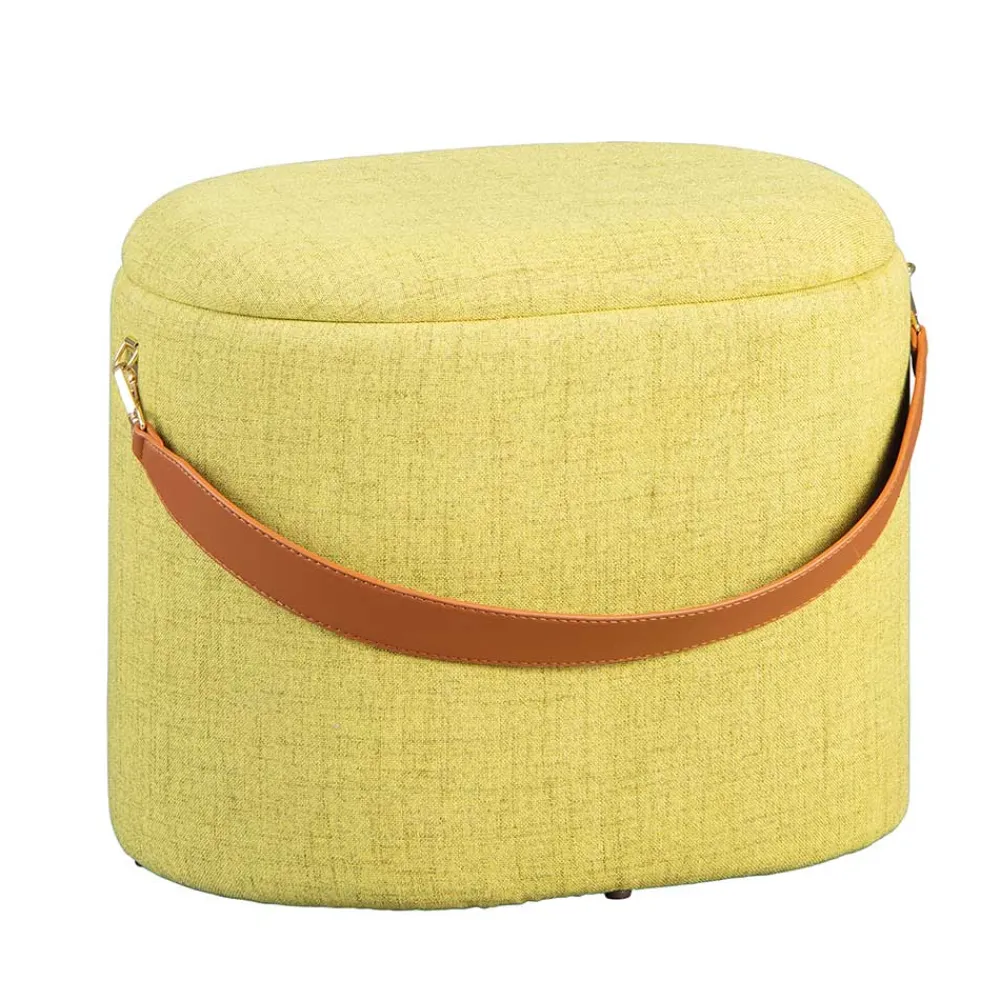 Wohnen 42x36x30 Hocker mit Griff in Gelbgrün Stoff - Domiano