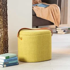 Wohnen 42x36x30 Hocker mit Griff in Gelbgrün Stoff - Domiano