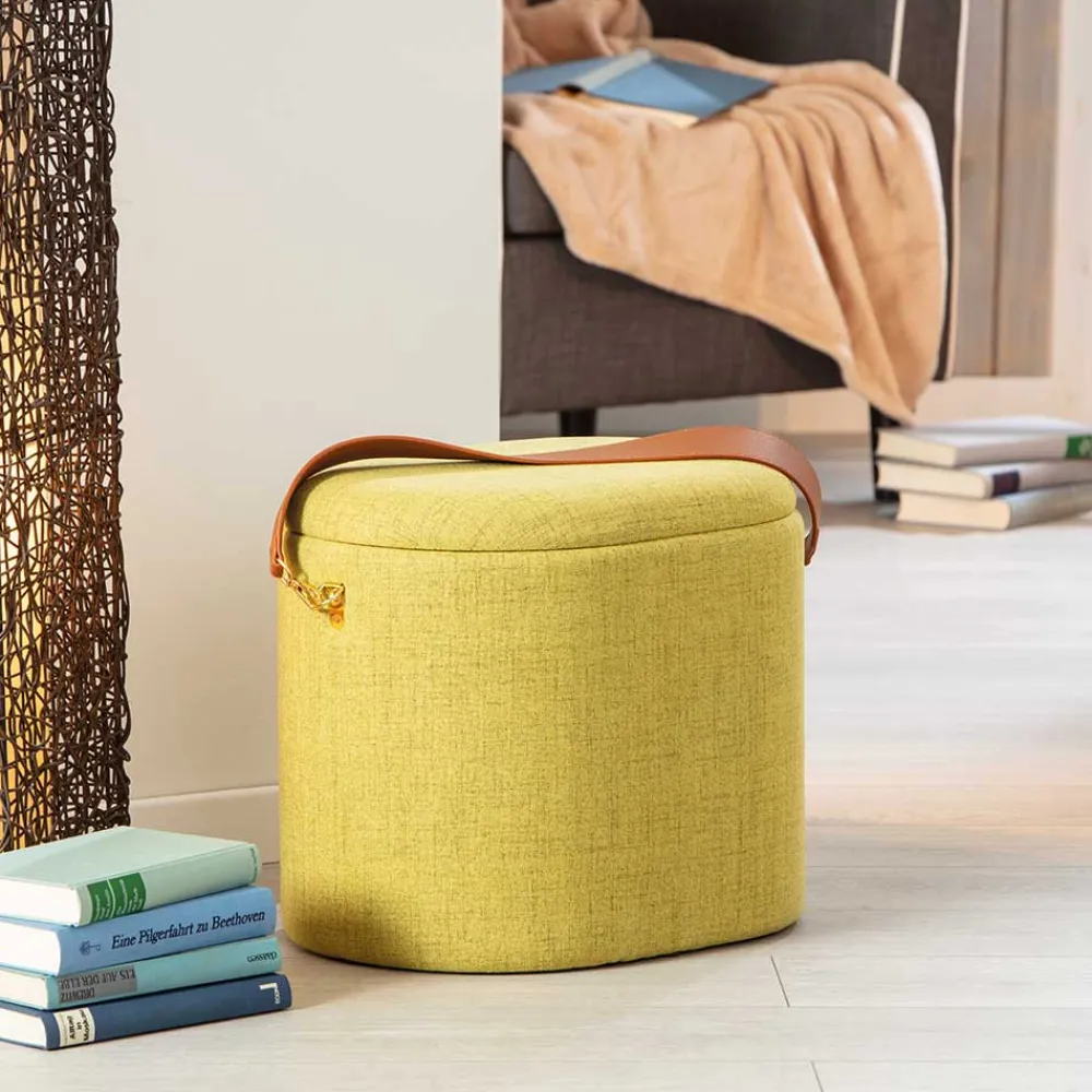 Wohnen 42x36x30 Hocker mit Griff in Gelbgrün Stoff - Domiano