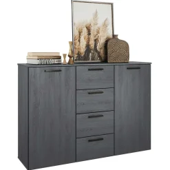 Wohnen 132x93x38 Hohe Kombi-Kommode in Eiche Grau - Carika