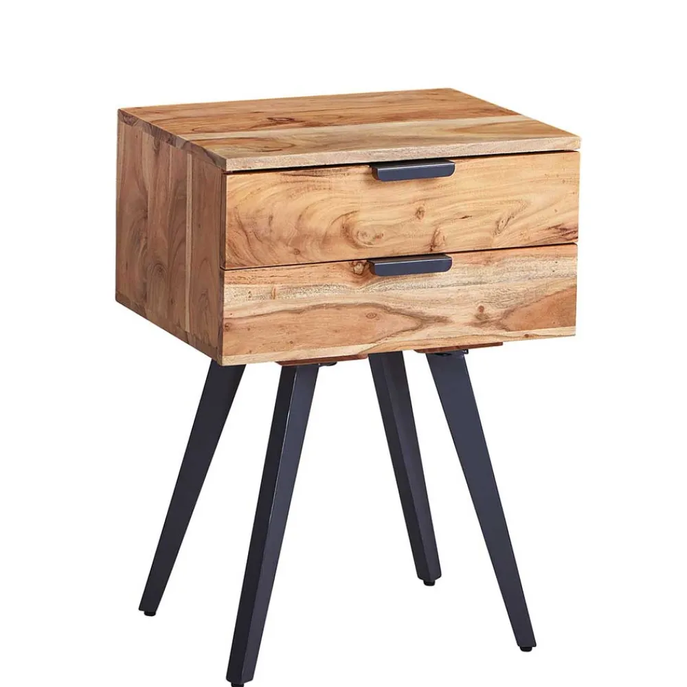 Wohnen 47x65x35 Hohe Nachtkommode aus Akazie Natur - Ishi