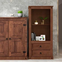 Wohnen Esszimmer-Vitrinen*65x140x38 Holz Regal in Dunkelbraun - Larentina