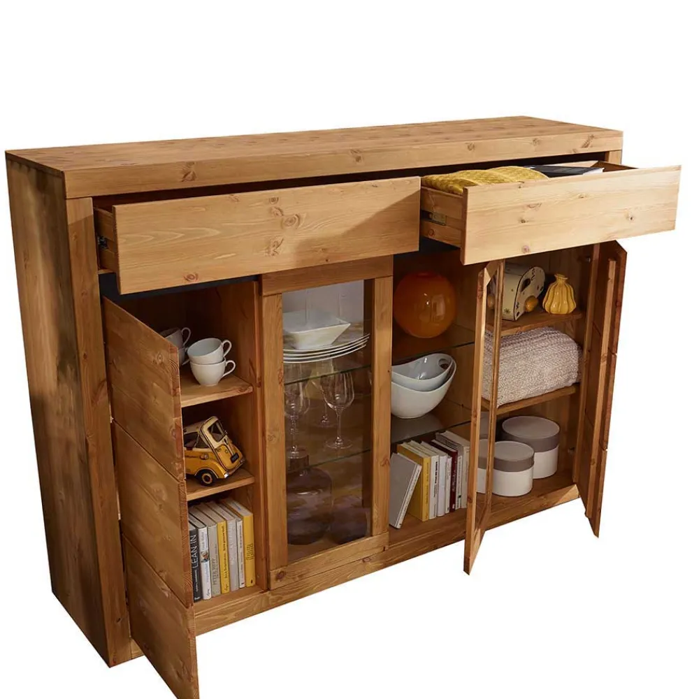 Wohnen 177x125x42 Holz Schrank mit 2 Glas Türen - Filedria