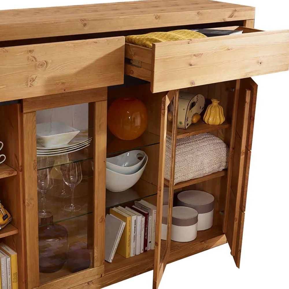 Wohnen 177x125x42 Holz Schrank mit 2 Glas Türen - Filedria