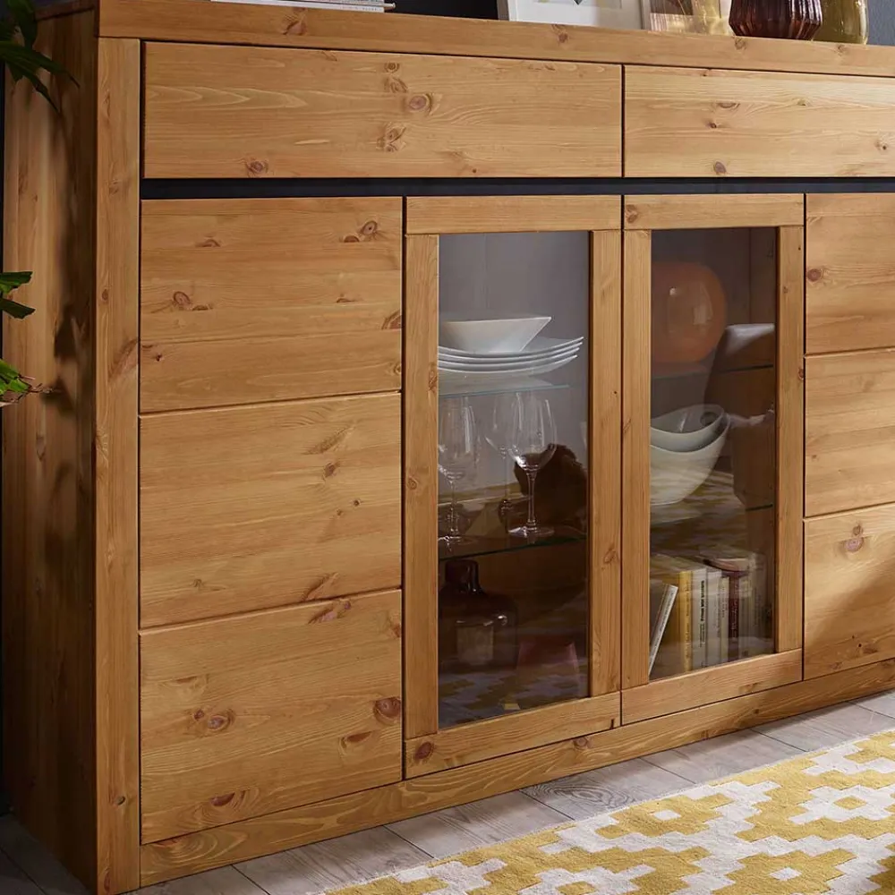 Wohnen 177x125x42 Holz Schrank mit 2 Glas Türen - Filedria