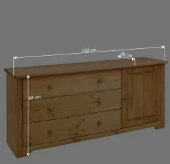 Wohnen 152x68x38 Holzkommode mit 3 breiten Schubladen - Imressa