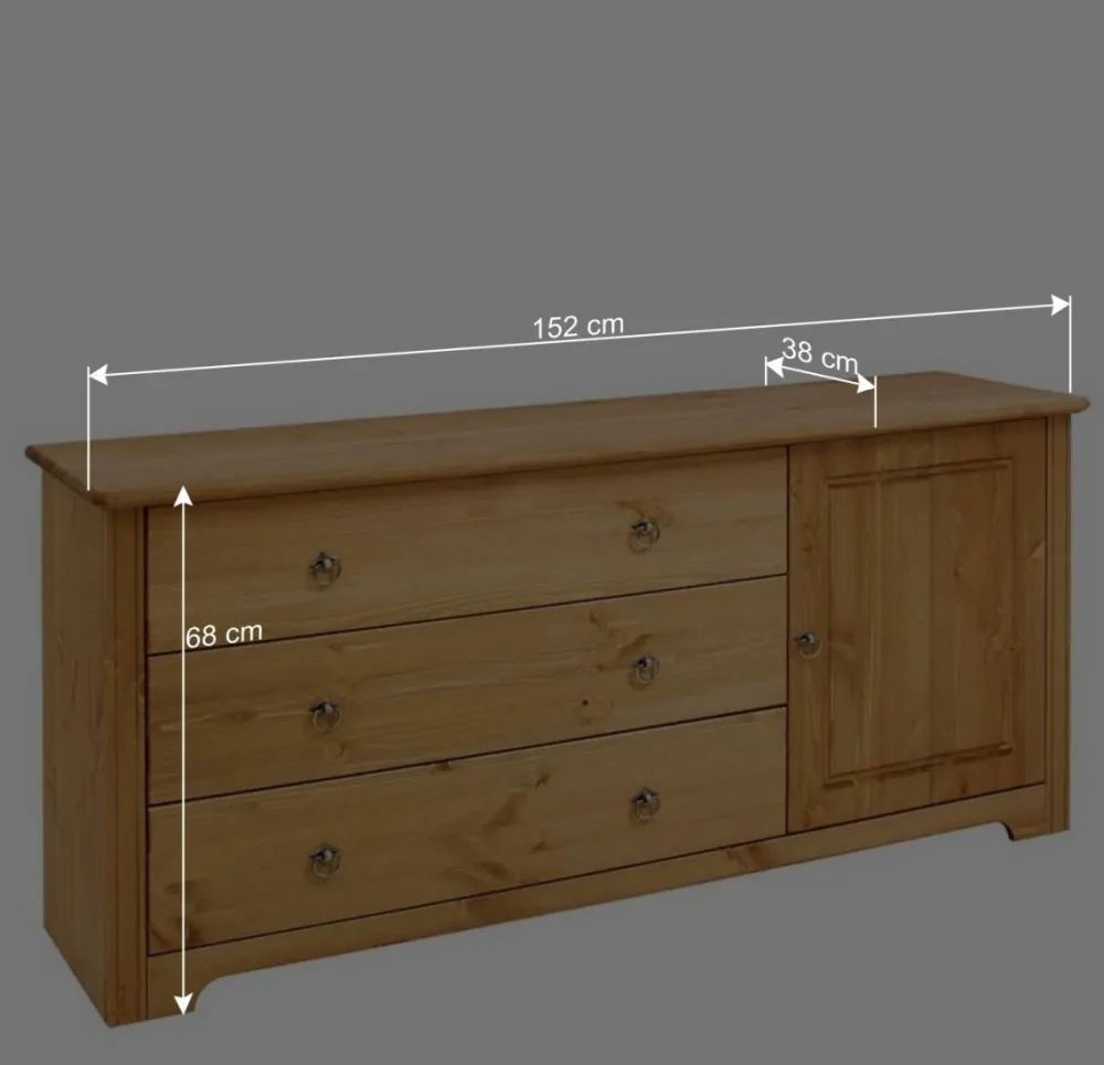 Wohnen 152x68x38 Holzkommode mit 3 breiten Schubladen - Imressa