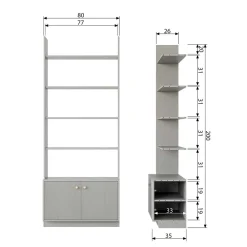 Wohnen 80x200x35 Holzregal in Grau im Skandi Design - Huvina