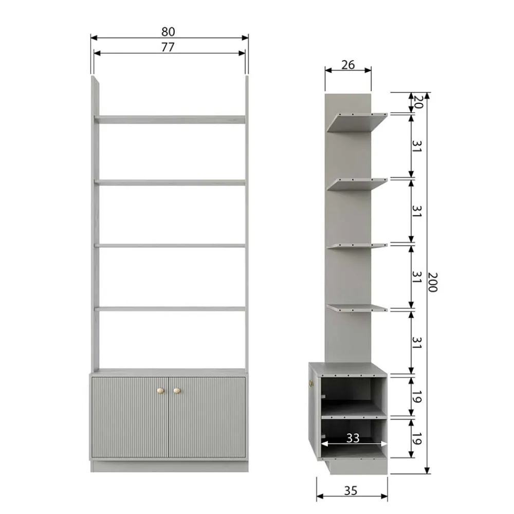 Wohnen 80x200x35 Holzregal in Grau im Skandi Design - Huvina