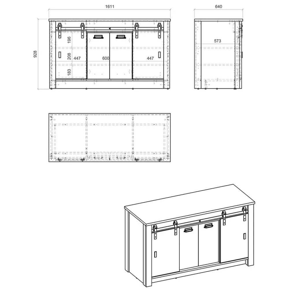 Wohnen 161x93x64 Küche Anrichte in Holz verwittert - Garisa