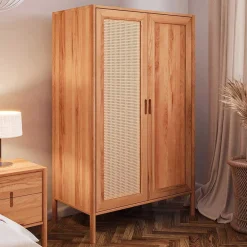 Wohnen 108x175x60 Kleiderschrank mit Wiener Geflecht Tür - Indrya