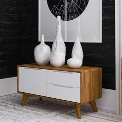 Wohnen Sideboards & Kommoden|Tv & Hifi-Möbel*90x48x40 Kleine Kommode in Wildeiche & Weiß - Diesta