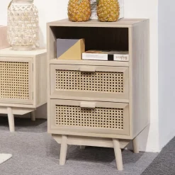 Wohnen Rattanmöbel|Nachttische*40x68x36 Kleine Kommode mit Fach & 2 Schubladen - Oncinasa