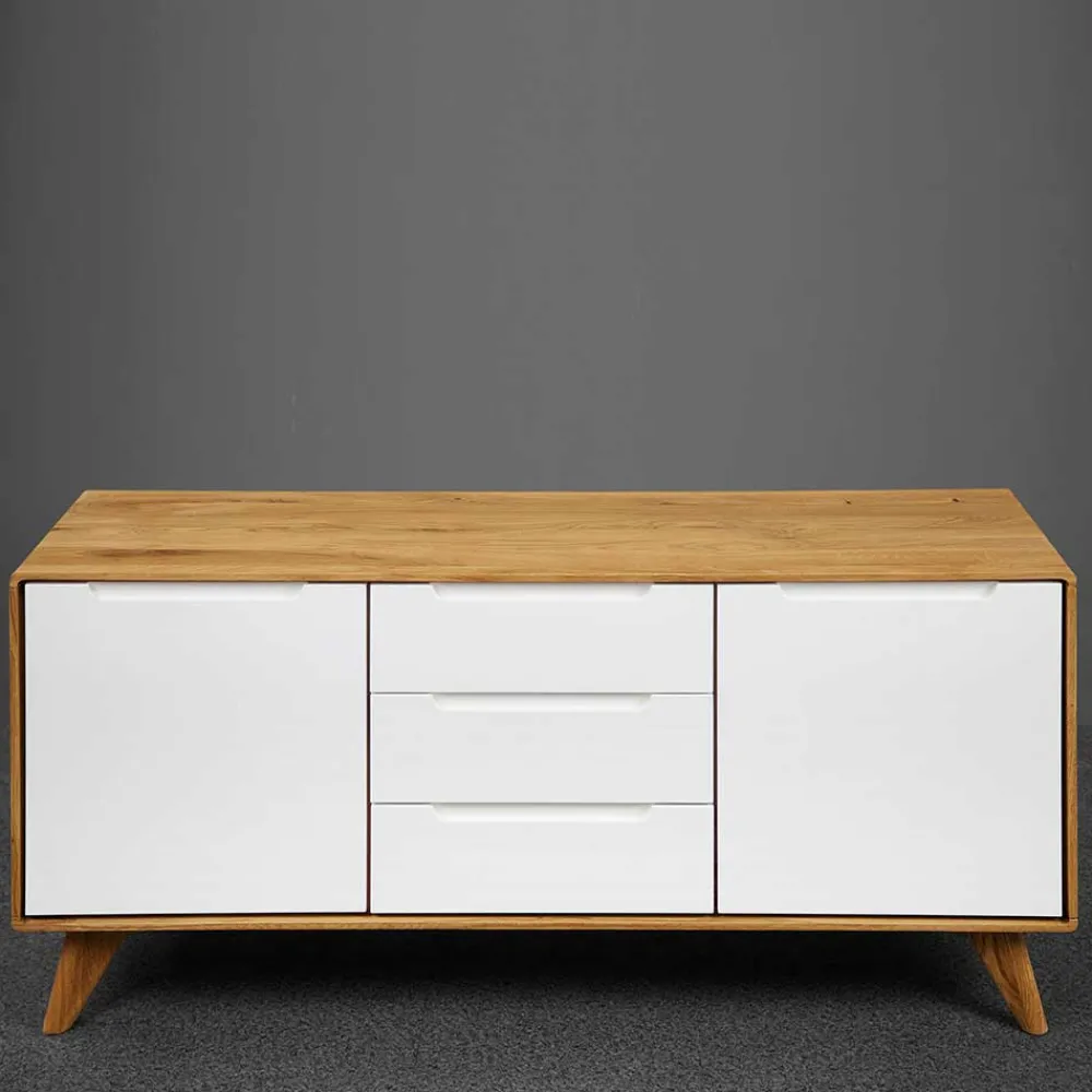 Wohnen Sideboards & Kommoden|Sideboards & Kommoden*134x63x40 Kombi Kommode in Weiß & Wildeiche Natur - Diesta